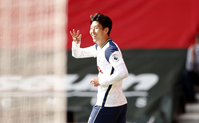 Son Heung-min celebrates his fourth goal for Tottenham at Southampton