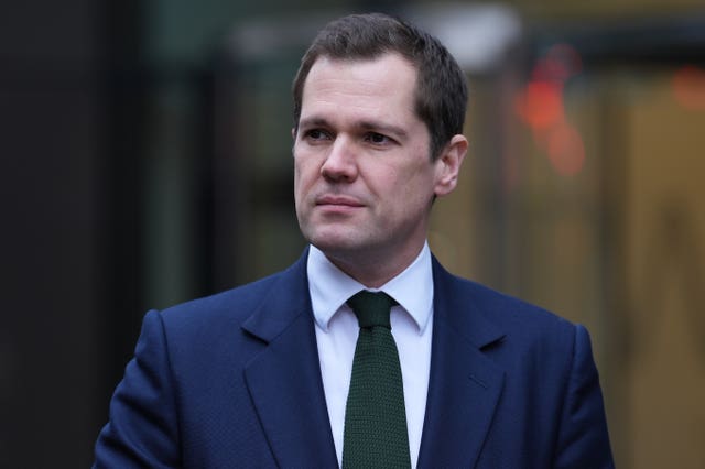 Shadow justice secretary Robert Jenrick speaking to the media outside outside the Old Bailey in central London in January