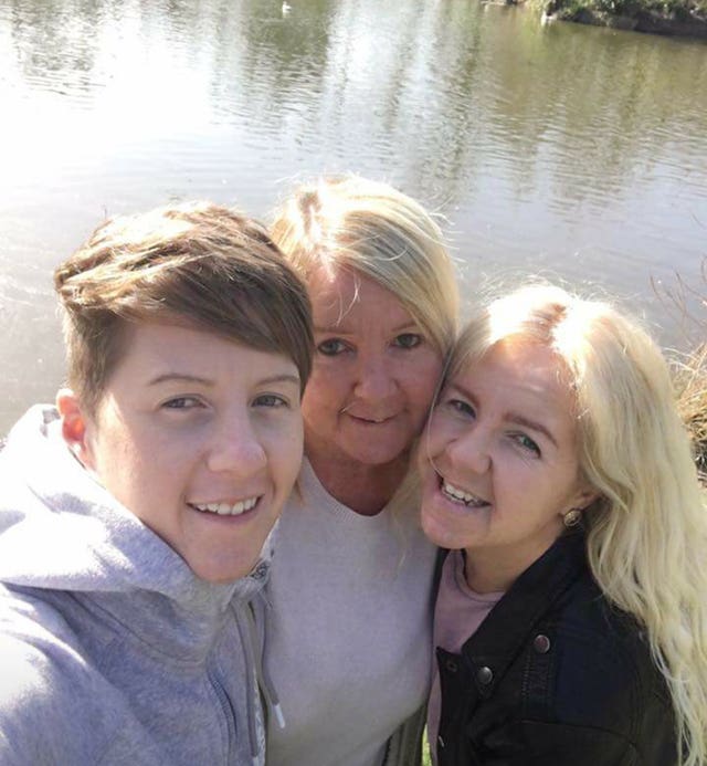 Cassie Hayes with her mother Tracy Hayes (centre) and sister Nadine Hayes (Family handout/PA)