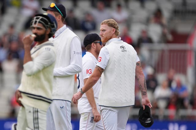 Ben Stokes looks at the Indian batters