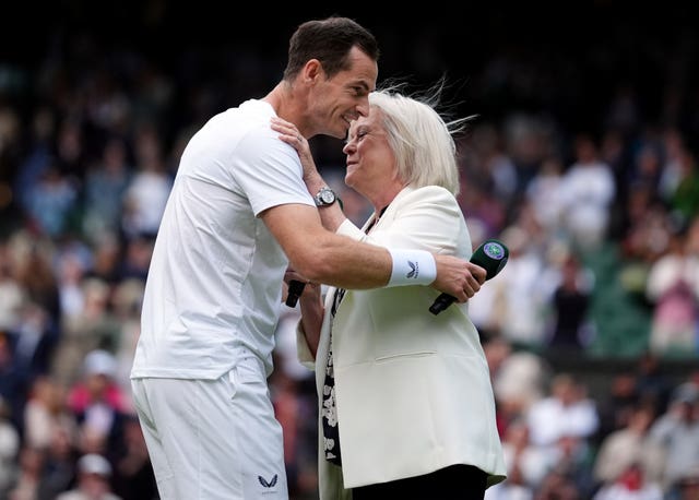 Sue Barker hugs Andy Murray