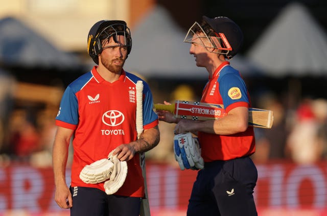 Phil Salt (left) and Harry Brook in action for England