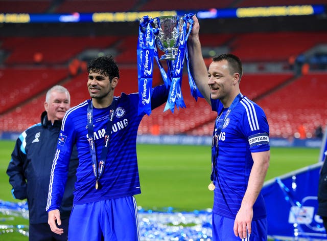 Chelsea’s Diego Costa and John Terry with the trophy 