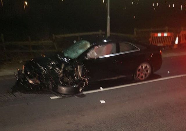 The black Audi car involved in the crash (Tony Kitchin/PA)