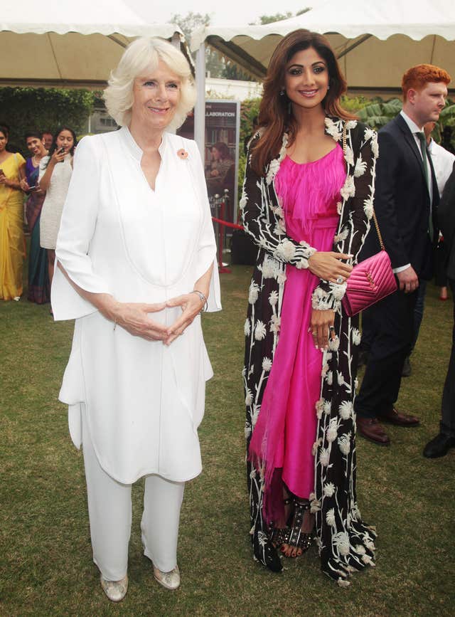 Camilla meets actress Shilpa Shetty at the High Commissioner's Residence in New Delhi