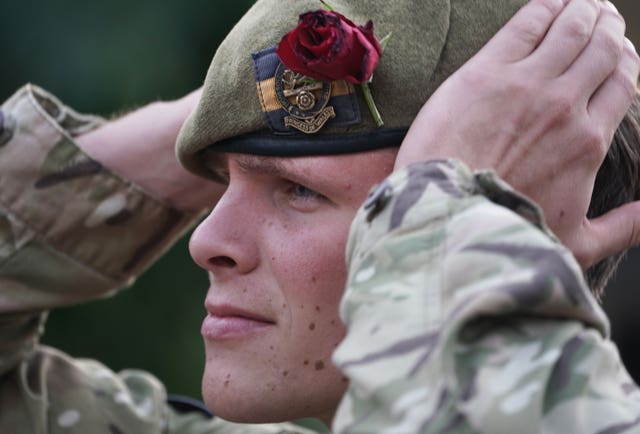 A soldier wearing the beret