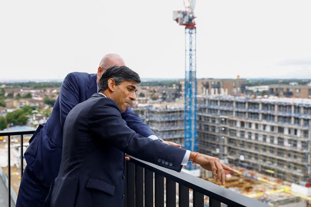 Prime Minister Rishi Sunak at Hayes Village, a new housing development under construction by Barratt Homes in west London
