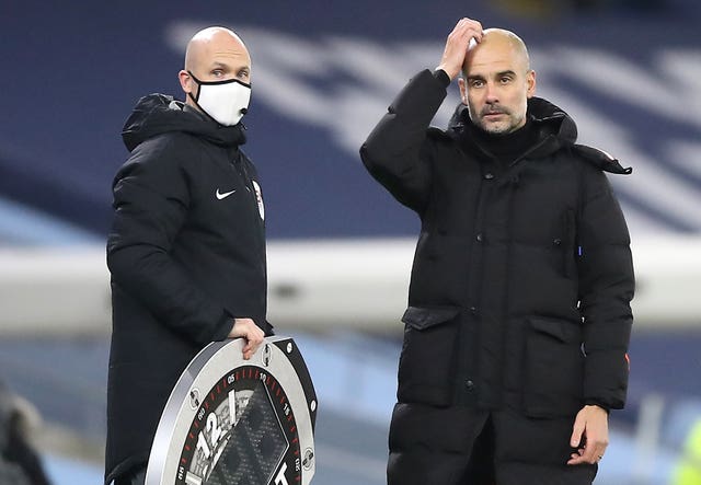 Pep Guardiola (right) hopes to see an improvement against Southampton 