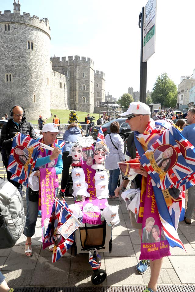 Trading in: Souvenir sellers show off their wares in Windsor (Steve Parsons/PA)