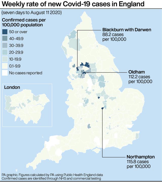 Weekly rate of new Covid-19 cases in England