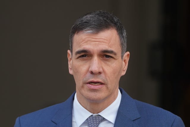 Spanish Prime Minister Pedro Sanchez speaks to the media