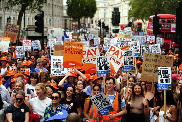 Junior doctor members of the British Medical Association during a rally outside Downing Street
