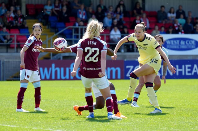 Arsenal's Vivianne Miedema in action against West Ham on Sunday