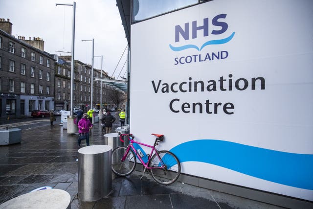The main entrance to the coronavirus mass vaccine centre at the Edinburgh International Conference Centre