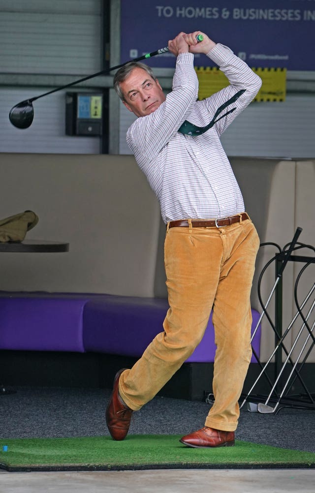 Brexit Party leader Nigel Farage playing golf