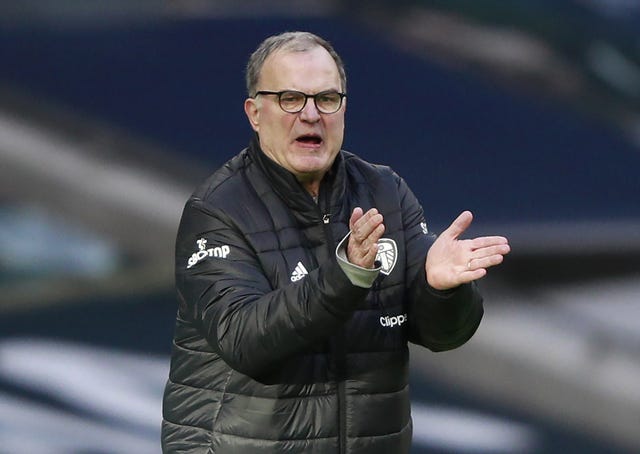 Leeds manager Marcelo Bielsa tries to encourage his side