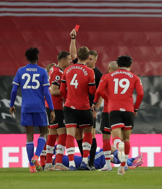 Ralph Hasenhuttl rues ‘wrong decision’ over red card in Leicester draw