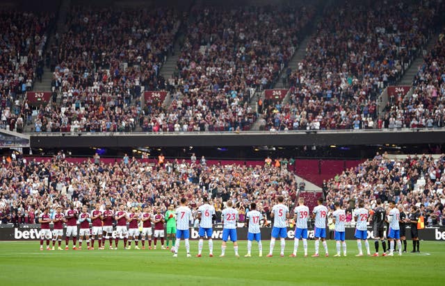 A minute's applause was held at West Ham v Manchester United