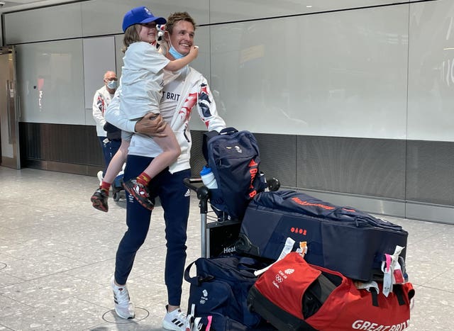 Gold medal winning sailor Dylan Fletcher arrives at Heathrow
