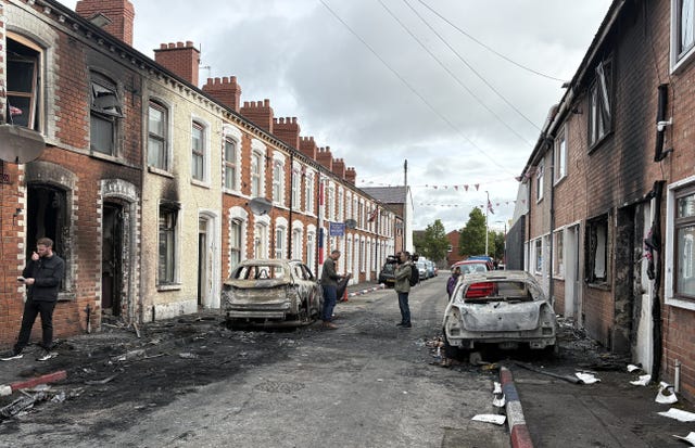 Burned out cars and houses in east Belfast