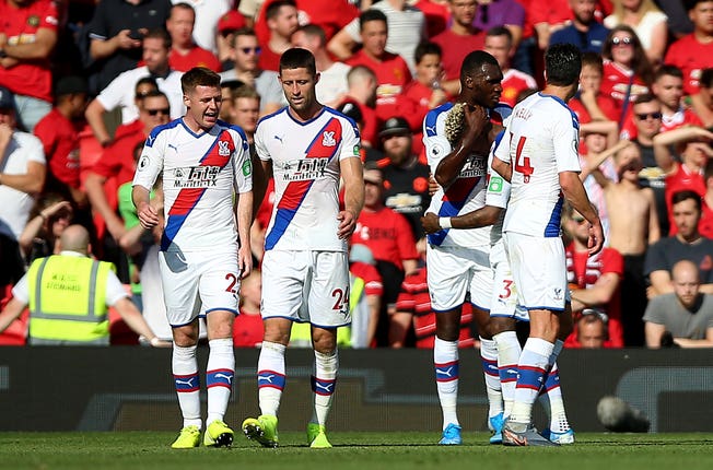 Crystal Palace celebrate Patrick Van Aanholt's late winner