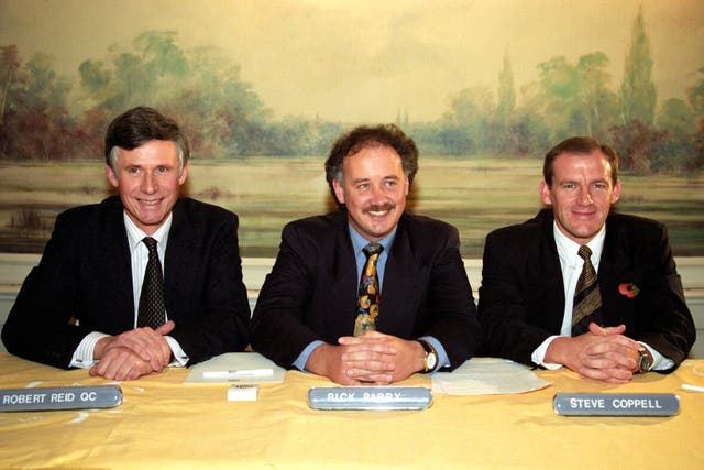 Parry, centre, was the Premier League's first chief executive for six years until 1997 