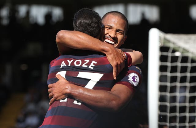 Salomon Rondon, right, embraces Ayoze Perez after scoring Newcastle's fourth