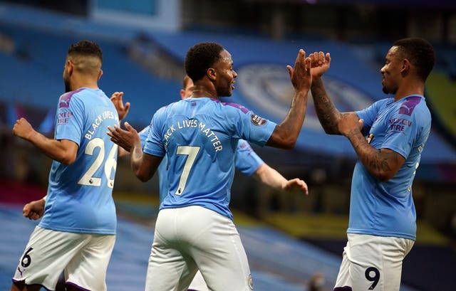 Manchester City's Raheem Sterling scored the first goal of the Premier League's restart 