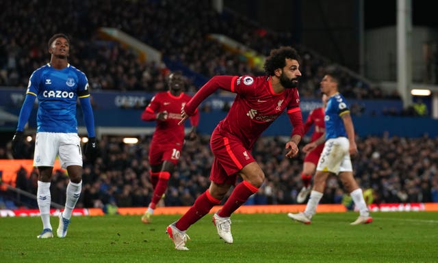 Mohamed Salah celebrates scoring Liverpool''s third goal
