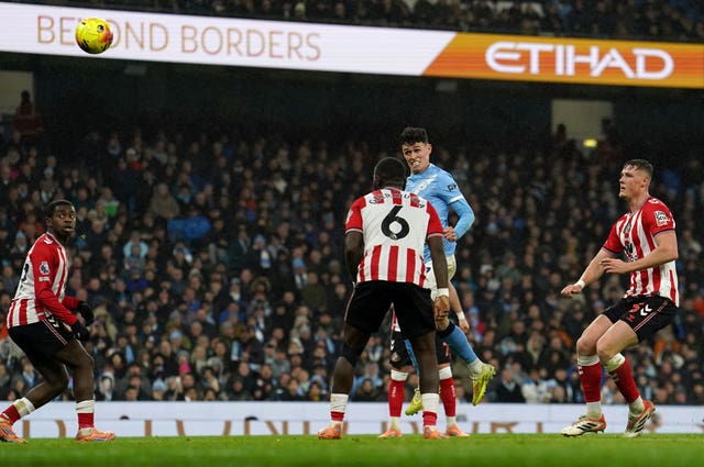 Phil Foden scores with a header
