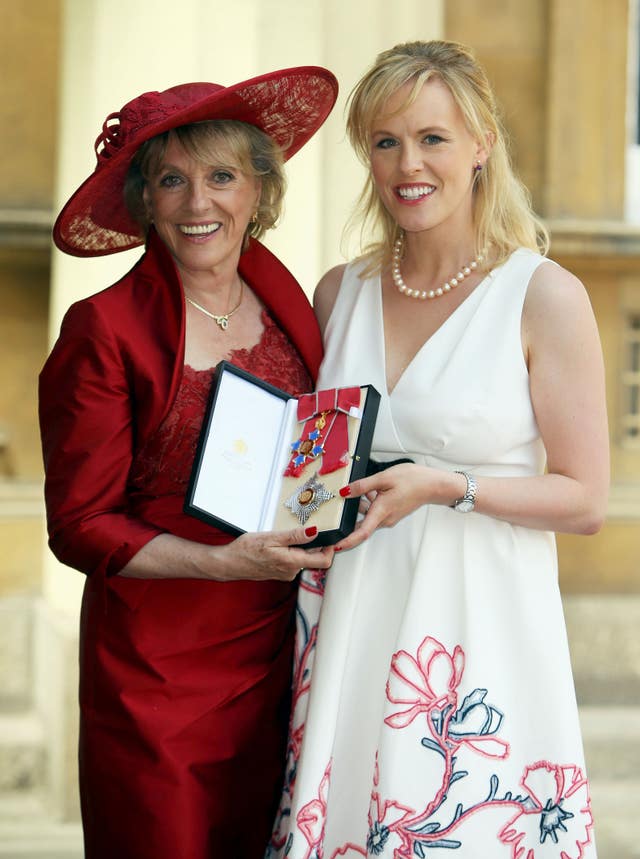 Esther Rantzen with her daughter, Rebecca Wilcox, after she being receiving her damehood at Buckingham Palace