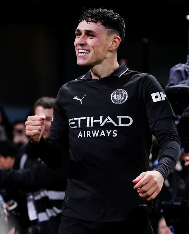Manchester City’s Phil Foden celebrates scoring