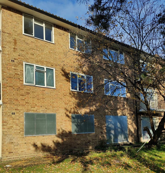 The first floor flat in Woking, Surrey where Laura Winham, 38, was found in a 'mummified and skeletal state' by her brother in May 2021