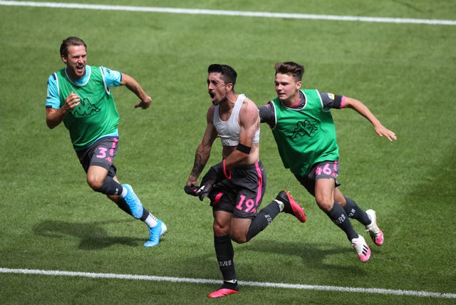 Hernandez, centre, celebrates his crucial recent match-winner at Swansea