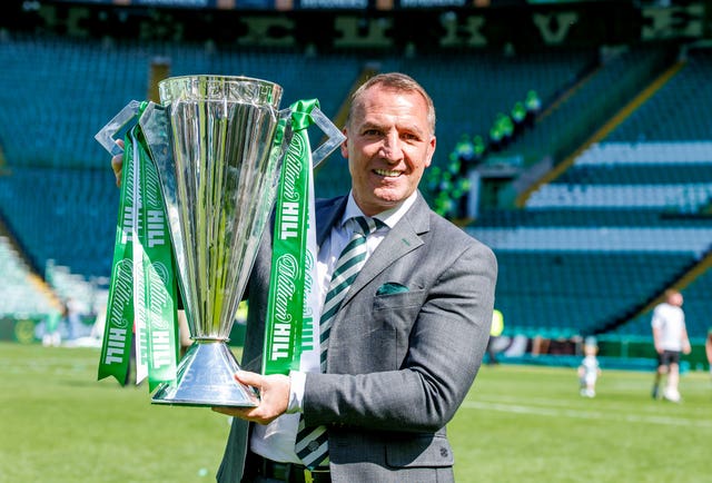 Brendan Rodgers with the William Hill Premiership trophy