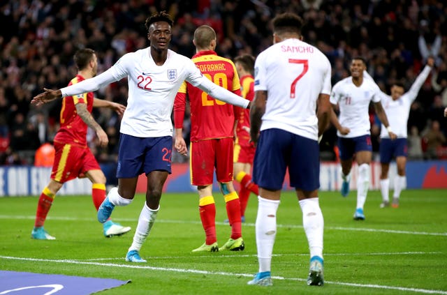 Tammy Abraham celebrates making it 7-0 on a one-sided evening in London