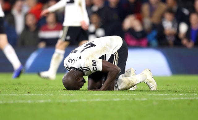 Aboubakar Kamara celebrates his opening goal for Fulham