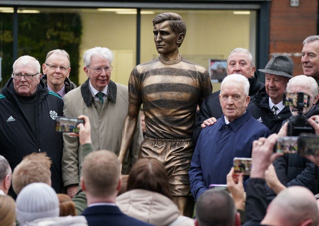 John Fallon, left, joined former Celtic team-mates at the unveiling of Billy McNeil's statue in Bellshill in 2022