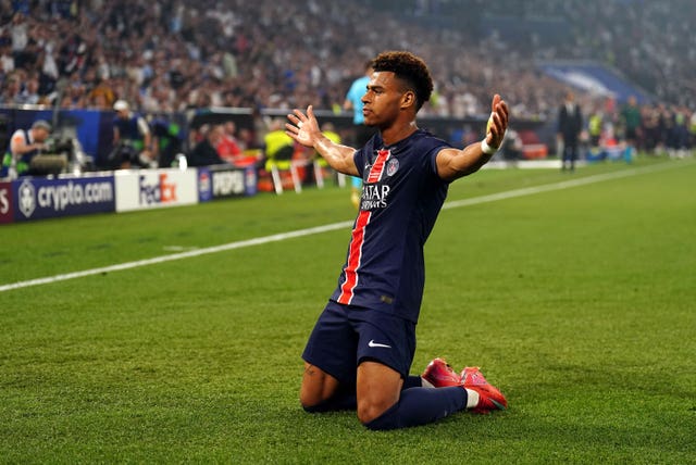 Desire Doue celebrates