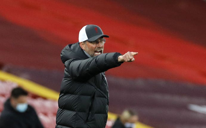Liverpool manager Jurgen Klopp points on the touchline