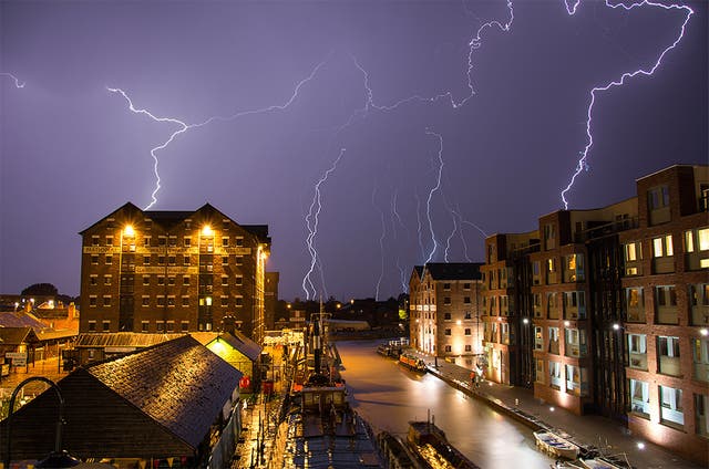 Lightning in the skies over Gloucester Docks in Gloucester