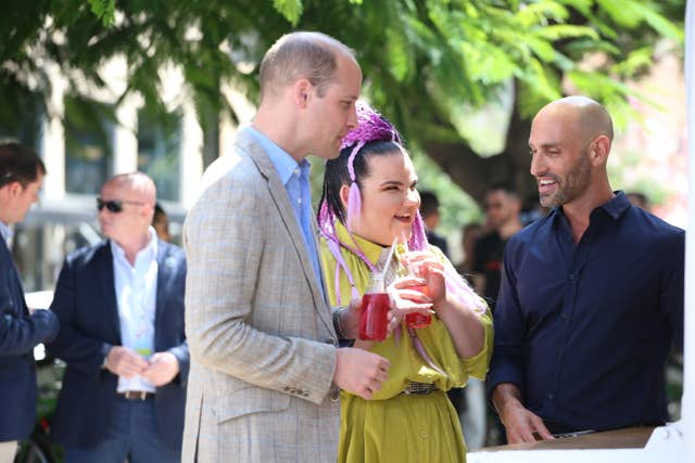 Prince William with Eurovision Song Contest winner Netta Barzilai at the Espresso Bar in Tel Aviv