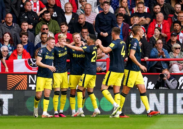 Newcastle celebrate Sean Longstaff's opening goal