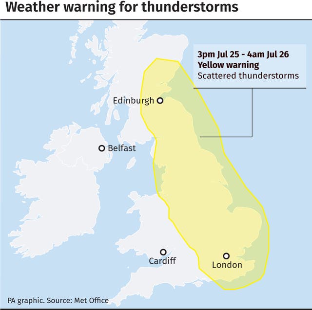 Weather warning for thunderstorms