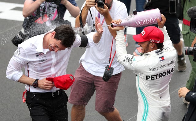 Toto Wolff (left) and Lewis Hamilton