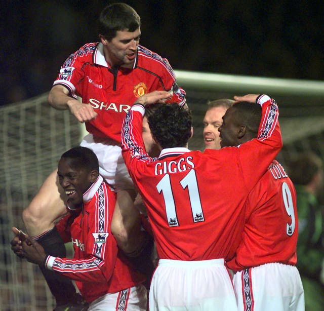 United were also triumphant the following year, Dwight Yorke (lower left) scoring both goals in 2-0 sixth round replay win at Stamford Bridge