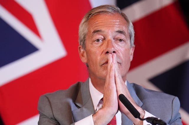 Reform UK leader Nigel Farage speaking during a press conference at Royal Horseguards Hotel in central London
