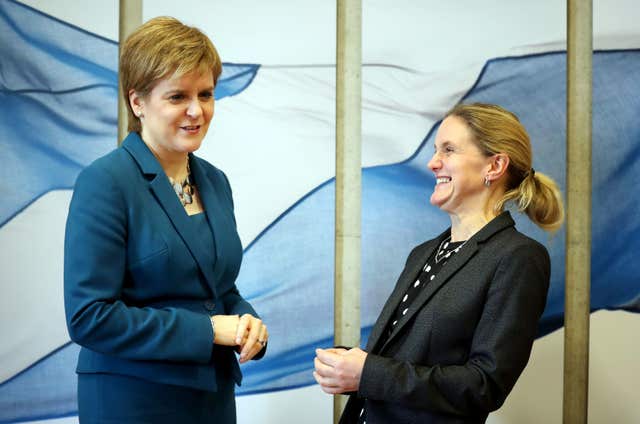 Jo Cox's sister Kim Leadbeater (right) meets First Minister Nicola Sturgeon (Jane Barlow/PA)
