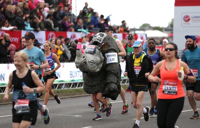 A runner in a rhino fancy dress lasted the pace
