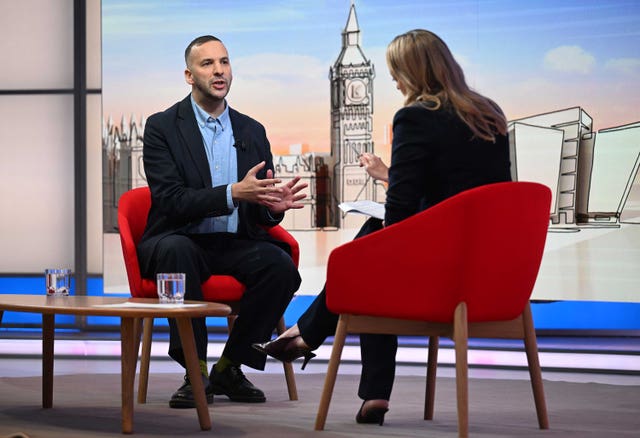 Green Party leader Zack Polanski speaking to Laura Kuenssberg
